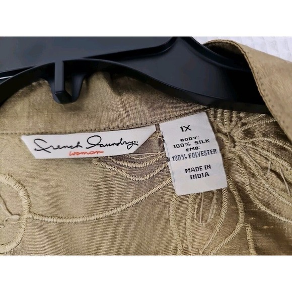 French Laundry ~Woman Size 1X~ Gold Embroidered Button-Up Jacket Shacket Unlined - Picture 2 of 9